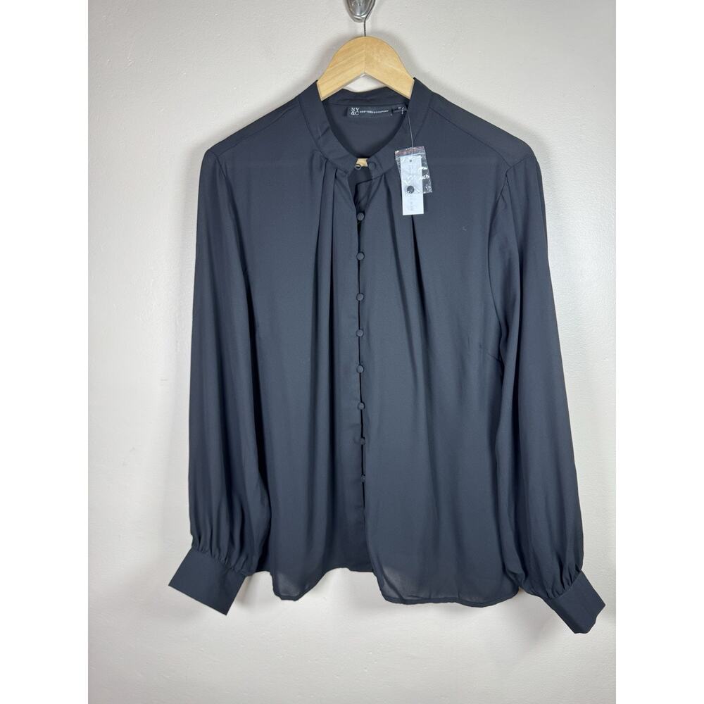 NWT New York & Company Womens Chiffon Blouse XL Black Career Business Office